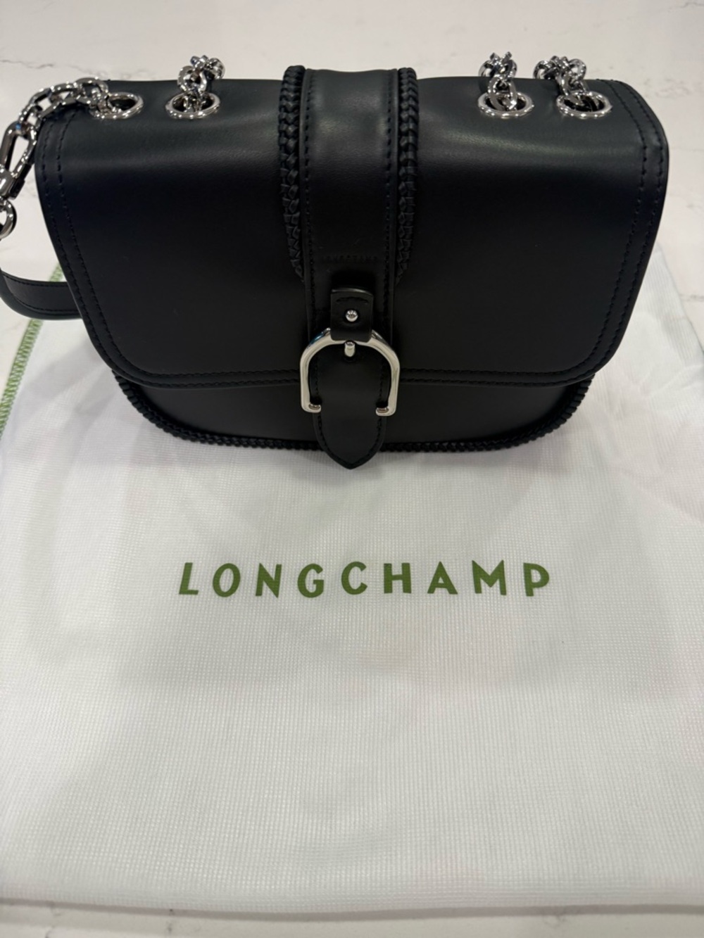 Longchamp Black Amazone Leather Crossbody Bag NWT - Picture 8 of 8